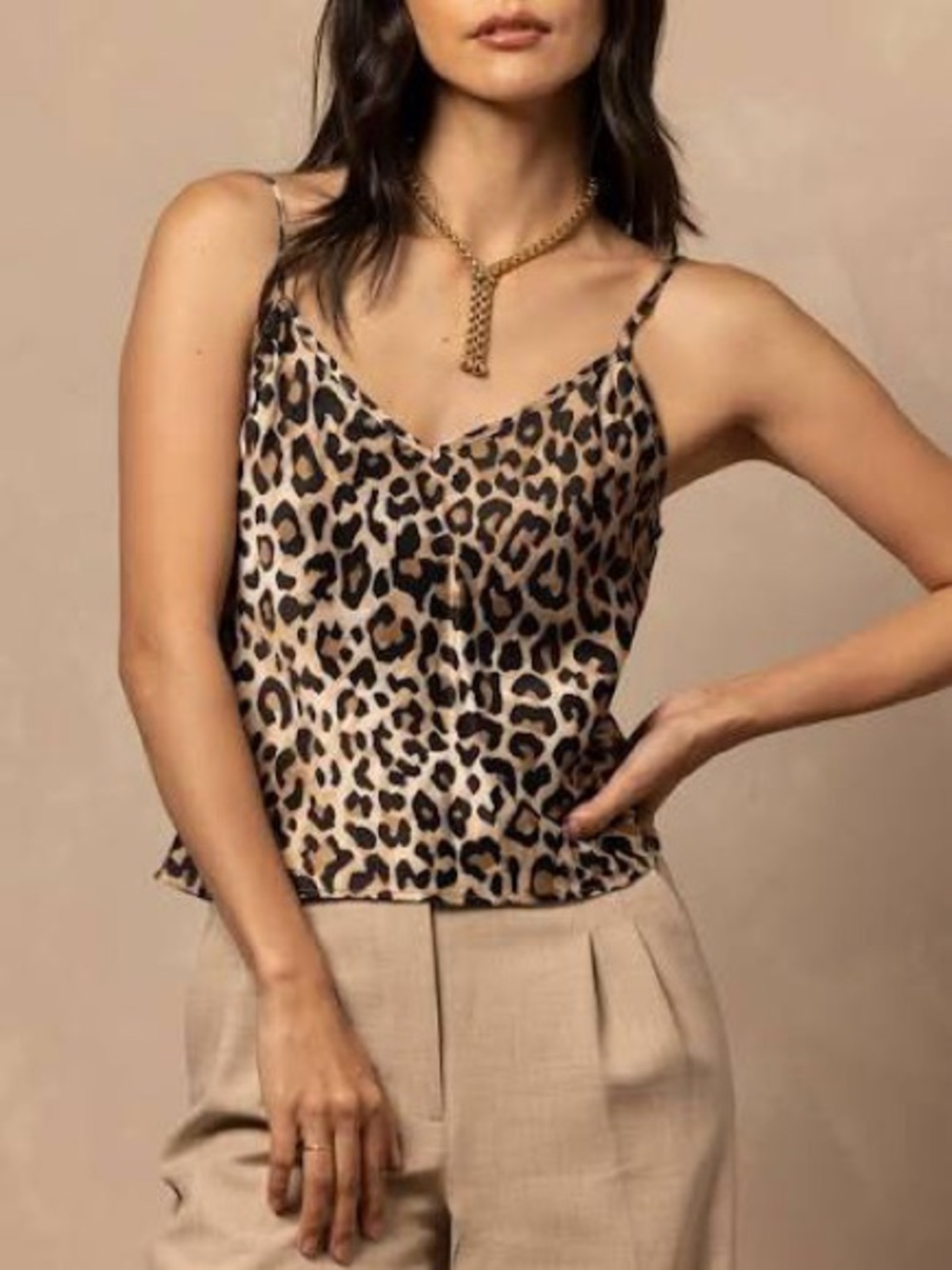Leopard Print Women's V-Neck Cami Blouse Top NWOT